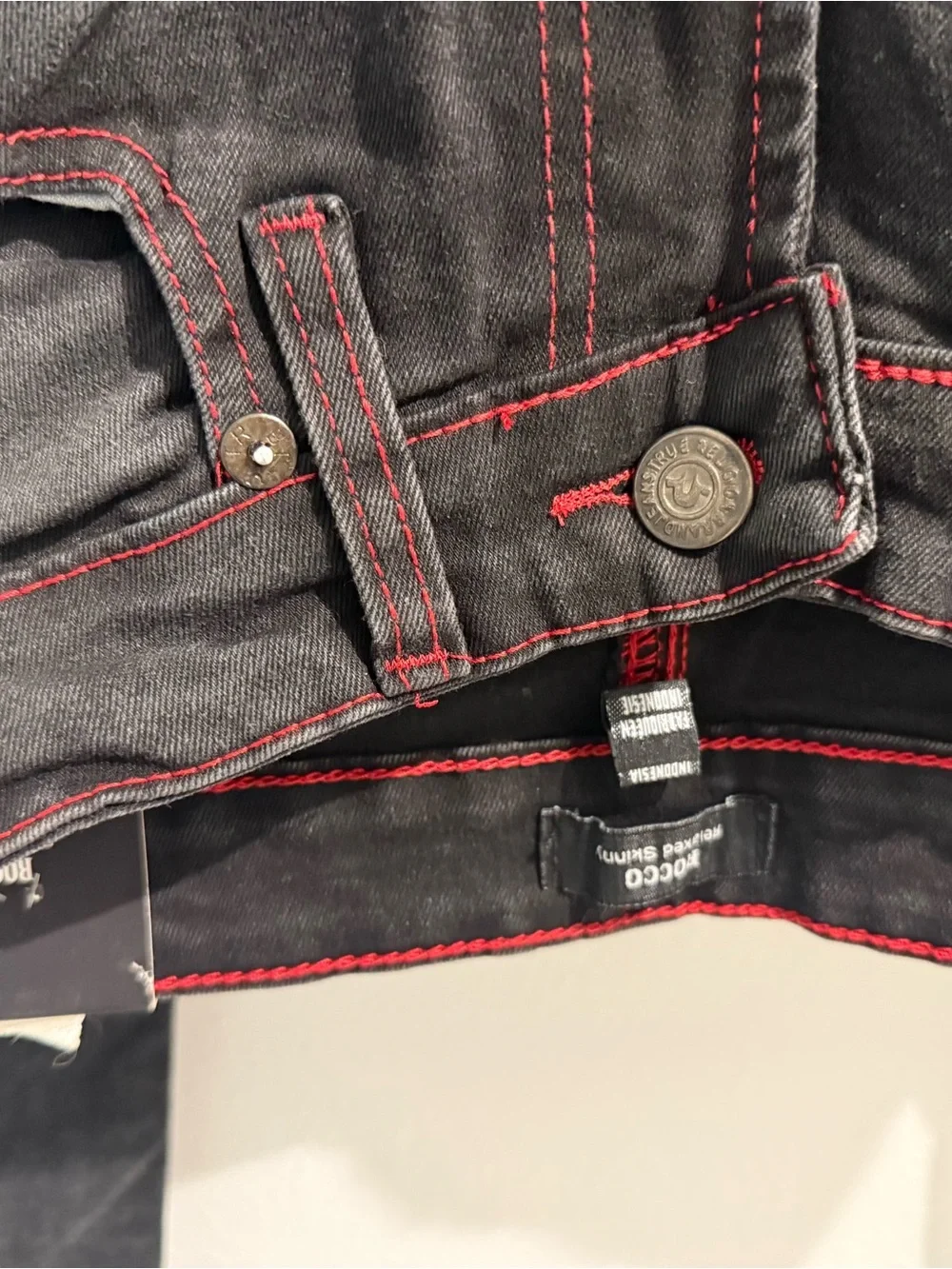 True Religion Black Skinny Jeans with Red Stitching